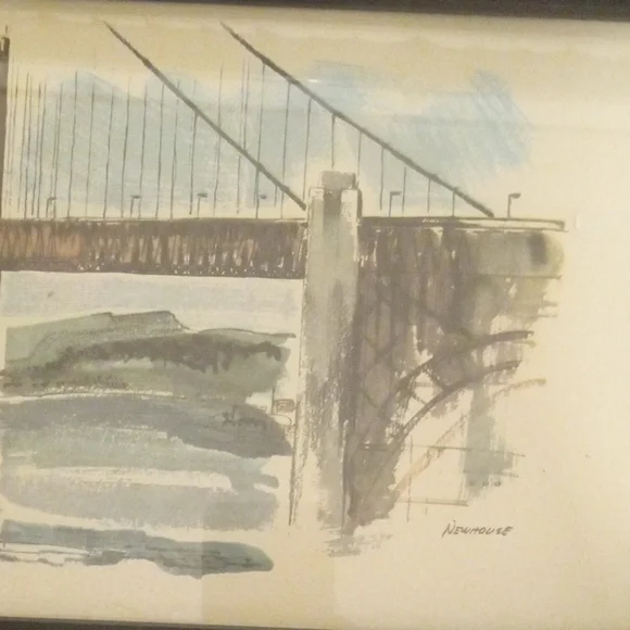 Vintage 1952 Framed Golden Gate San Francisco Done By Artist NewHouse